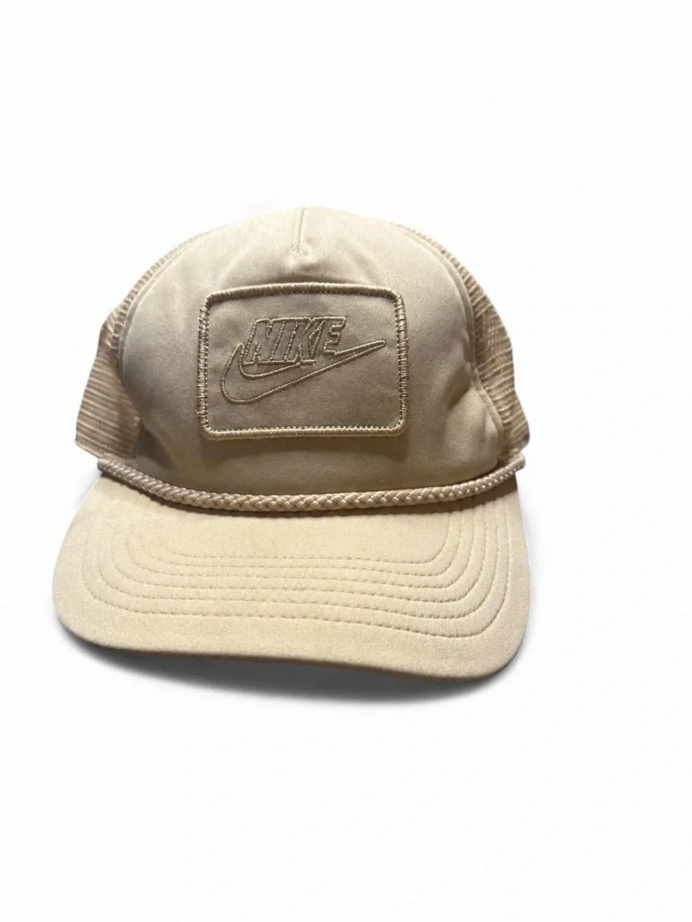Nike Tan Mesh-Back Trucker Hat with Embroidered Patch